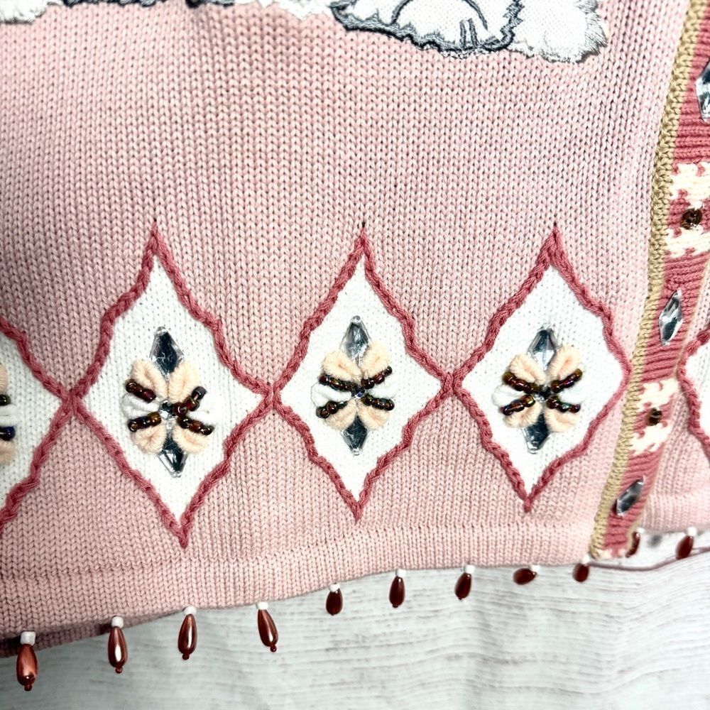 NWT Storybook Knits Cats Design Cardigan Pink Beaded Cotton size 1X Vintage - Picture 11 of 16